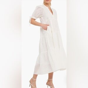English Factory Gingham Tiered Midi Dress M